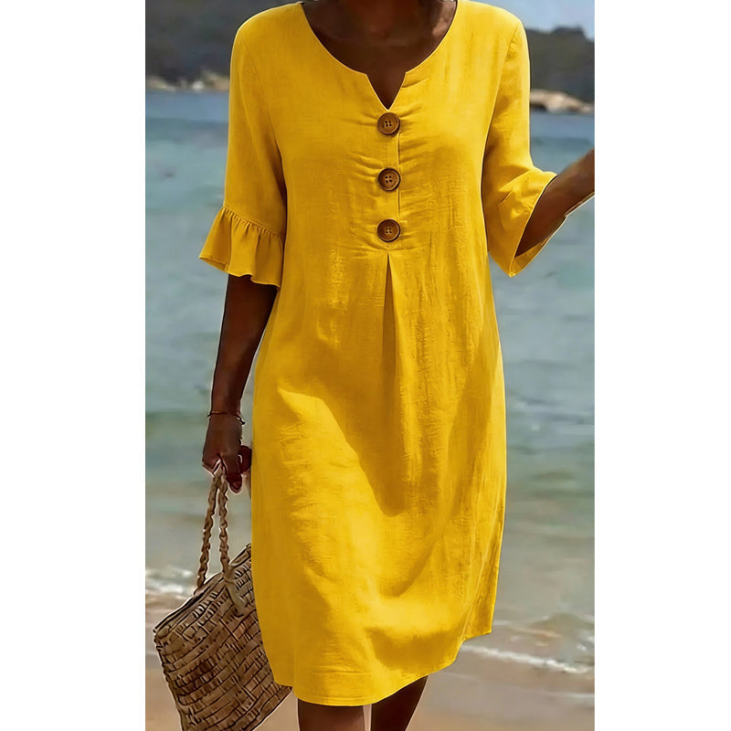 🔥New Arrivals & Best Sellers-Women’s Solid Color Ruffle Sleeve Midi Dress