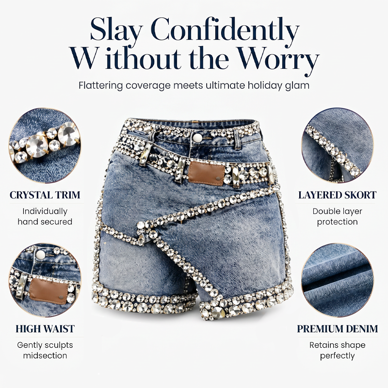 Women's Rhinestone Layered Denim Skort