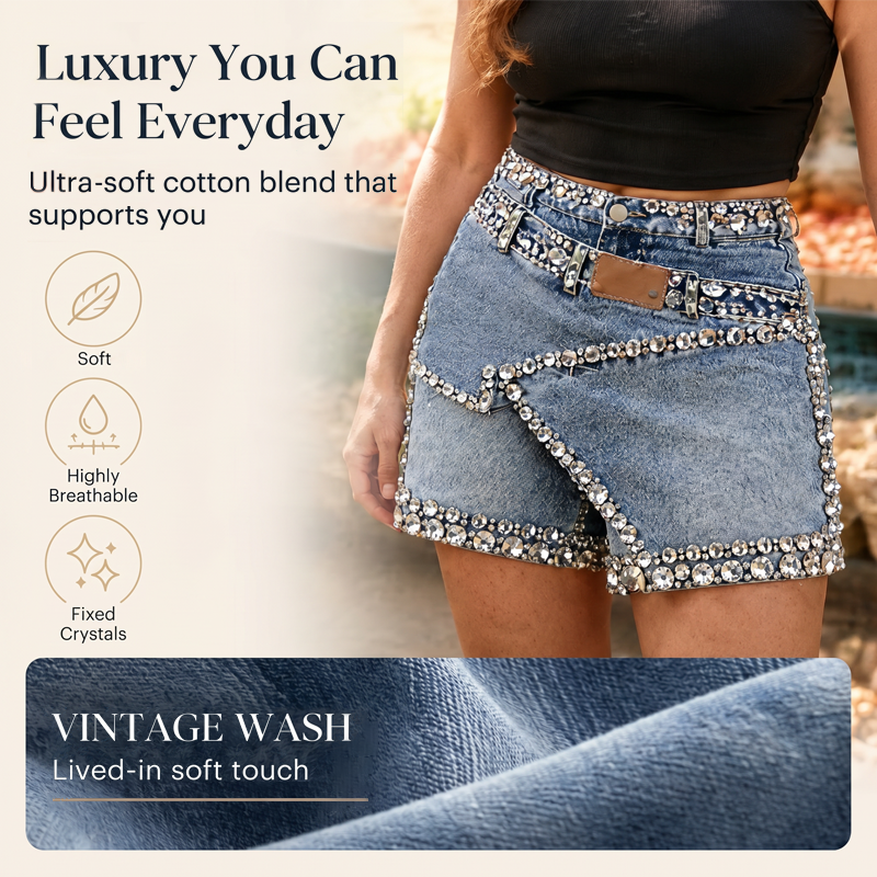 Women's Rhinestone Layered Denim Skort