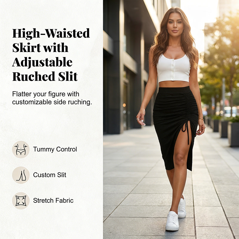 Women's High Waisted Ruched Bodycon Skirt