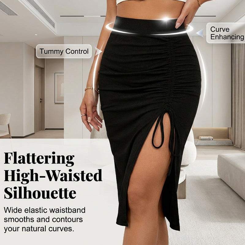 Women's High Waisted Ruched Bodycon Skirt