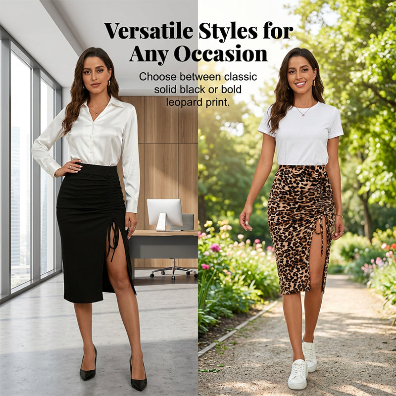 Women's High Waisted Ruched Bodycon Skirt