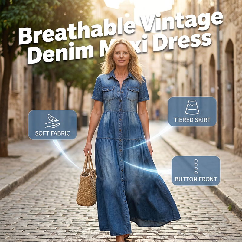 Women's Vintage Denim Maxi Dress