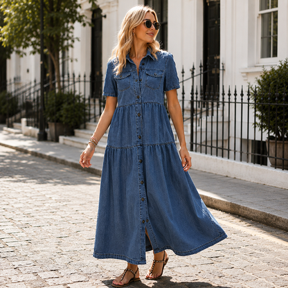 Women's Vintage Denim Maxi Dress