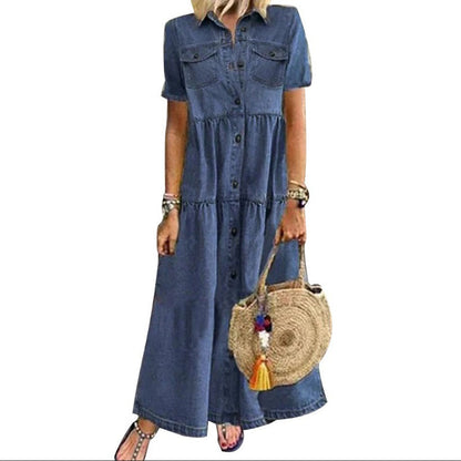 Women's Vintage Denim Maxi Dress