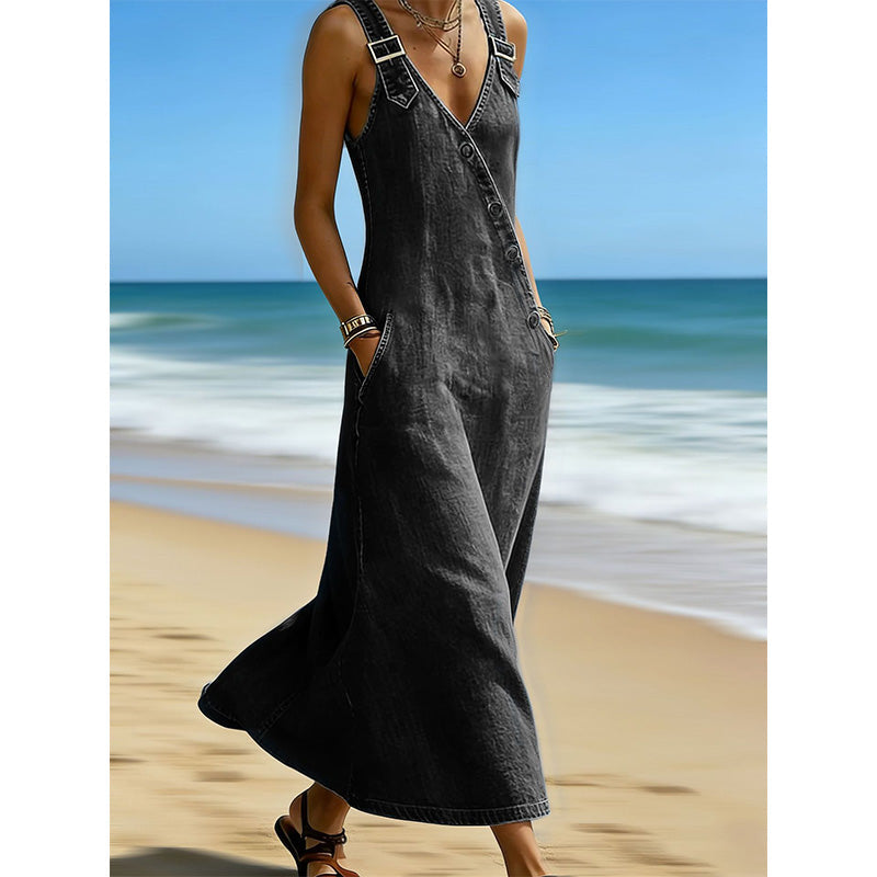 Women’s Stylish Asymmetrical Button Denim Dress