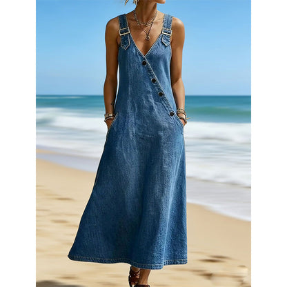 Women’s Stylish Asymmetrical Button Denim Dress