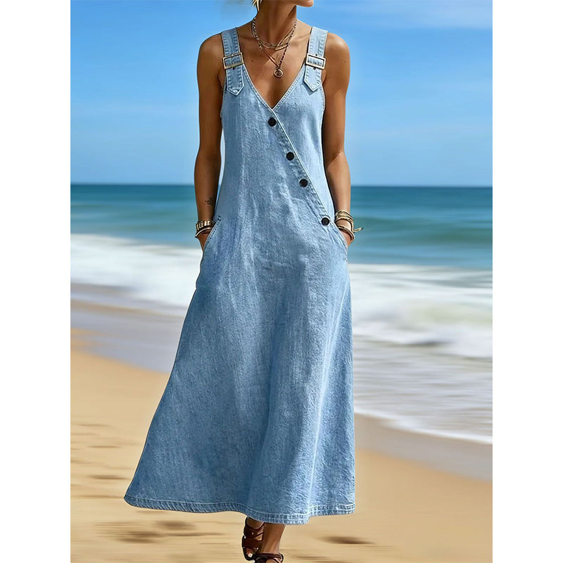 Women’s Stylish Asymmetrical Button Denim Dress