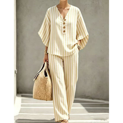 ⌛Limited-time offer-Women's Striped V-Neck Top & Wide-Leg Pants Set