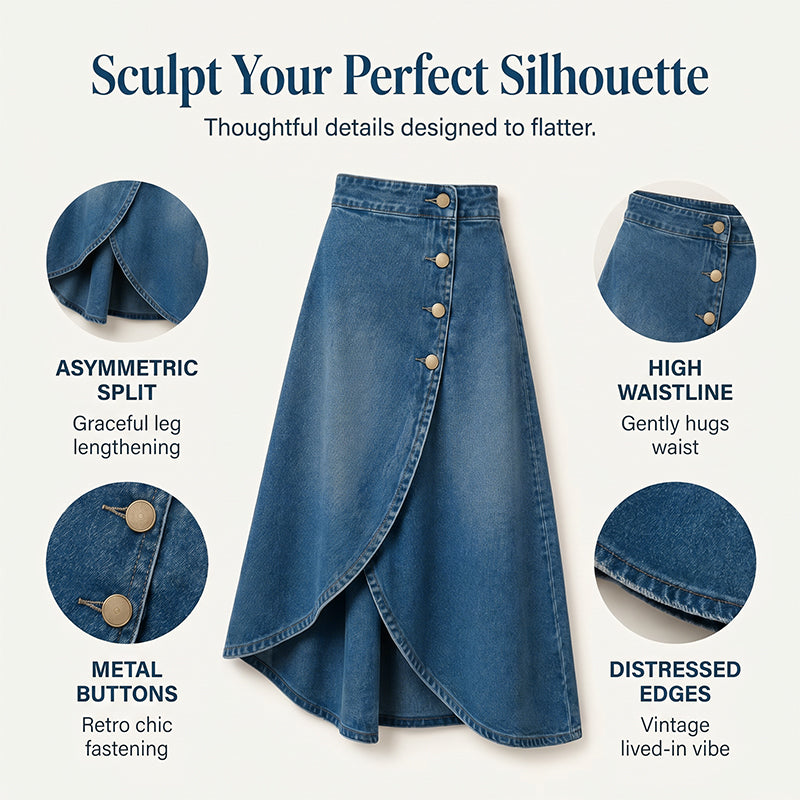 Women's High-Waist Irregular Denim Skirt