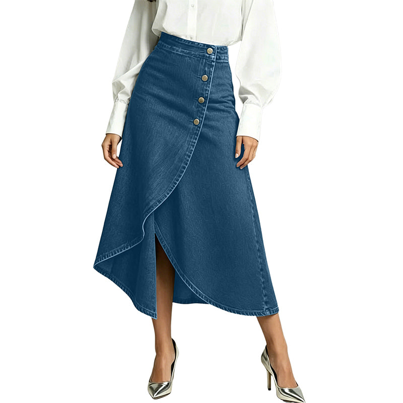 Women's High-Waist Irregular Denim Skirt