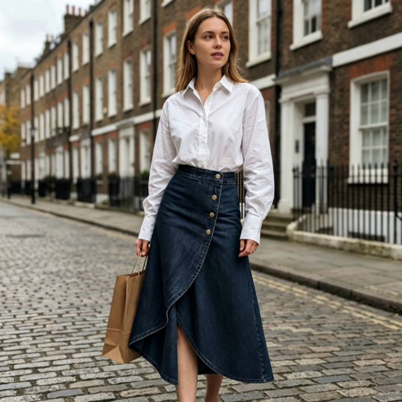 Women's High-Waist Irregular Denim Skirt