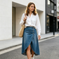 Women's High-Waist Irregular Denim Skirt