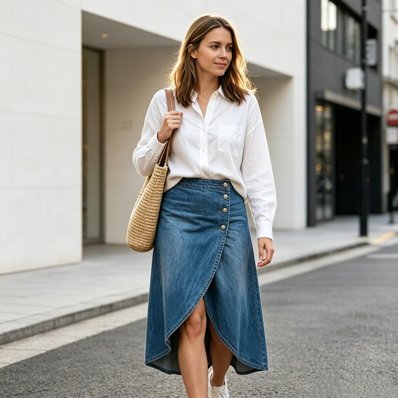 Women's High-Waist Irregular Denim Skirt