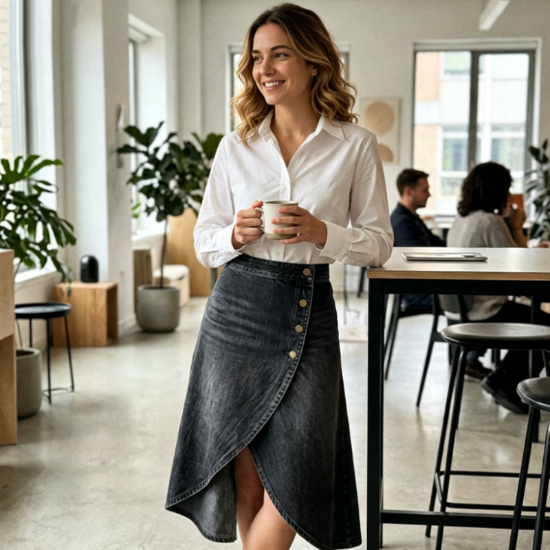 Women's High-Waist Irregular Denim Skirt