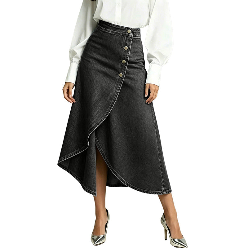 Women's High-Waist Irregular Denim Skirt