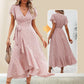 📢📢50% OFF !! ⏰Women’s Summer Elegant V Neck Tie Waist Flowy Floral Dress
