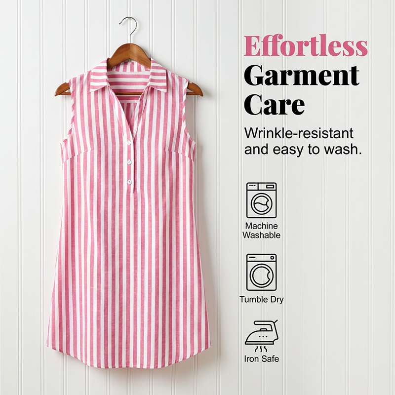 Women Sleeveless Striped Shirt Dress V Neck