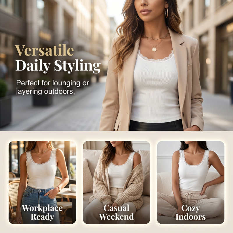 ⏰Buy 1 get 1 free🔥Women's Slim Fit Sleeveless Top Ribbed Cami with Built-in Cups and Lace