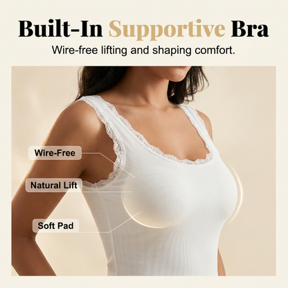 ⏰Buy 1 get 1 free🔥Women's Slim Fit Sleeveless Top Ribbed Cami with Built-in Cups and Lace