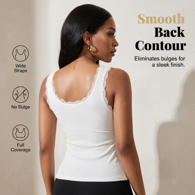 ⏰Buy 1 get 1 free🔥Women's Slim Fit Sleeveless Top Ribbed Cami with Built-in Cups and Lace