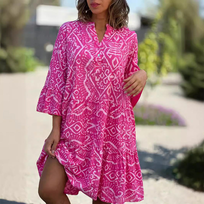 🌺Seasonal Styles💐 Casual Loose Printed V-Neck Flowy Dress