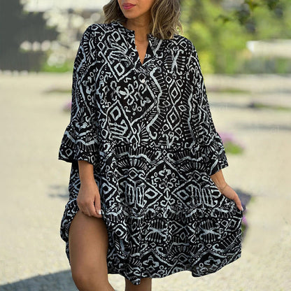🌺Seasonal Styles💐 Casual Loose Printed V-Neck Flowy Dress