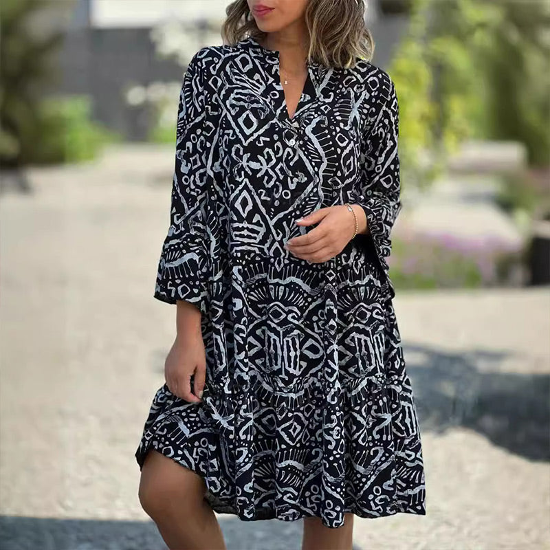 🌺Seasonal Styles💐 Casual Loose Printed V-Neck Flowy Dress
