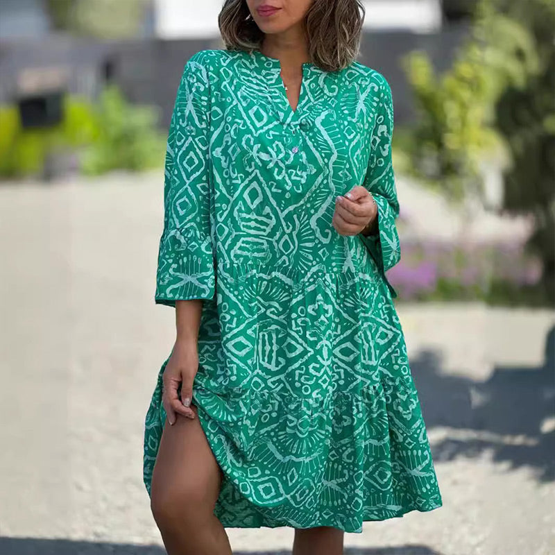 🌺Seasonal Styles💐 Casual Loose Printed V-Neck Flowy Dress