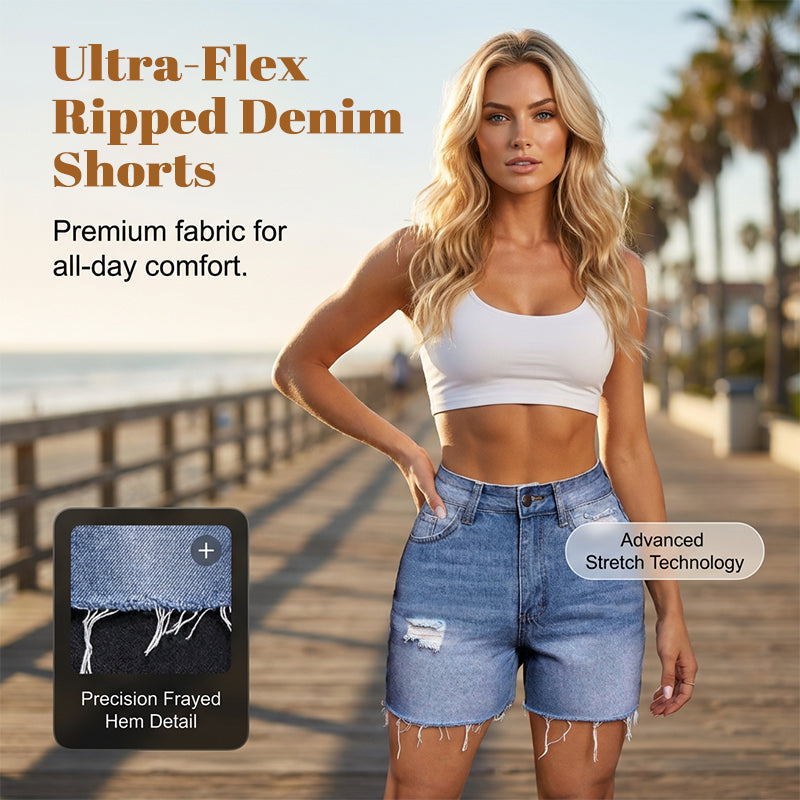📢📢50% OFF !! ⏰High-Stretch Ripped Denim Shorts