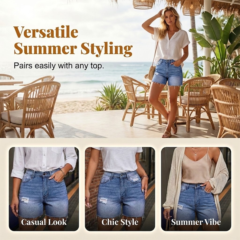 📢📢50% OFF !! ⏰High-Stretch Ripped Denim Shorts