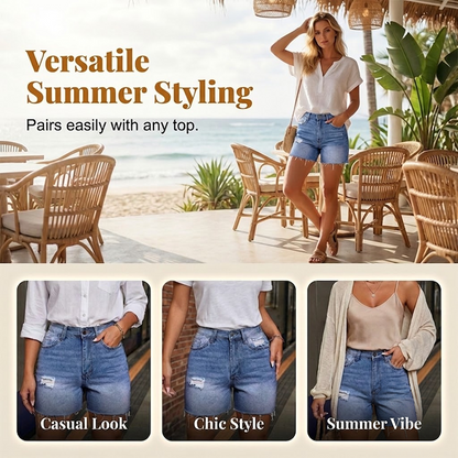 📢📢50% OFF !! ⏰High-Stretch Ripped Denim Shorts