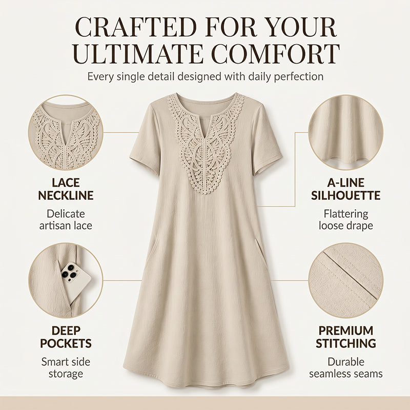 Women's Bohemian Lace V-Neck T-Shirt Dress