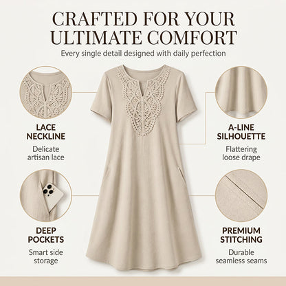 Women's Bohemian Lace V-Neck T-Shirt Dress