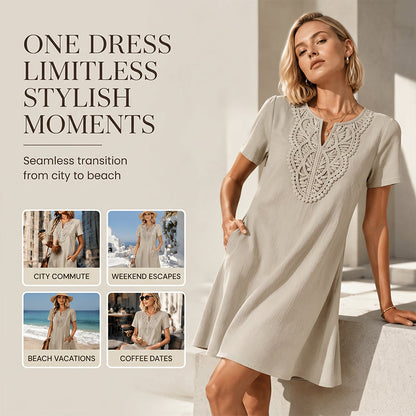 Women's Bohemian Lace V-Neck T-Shirt Dress