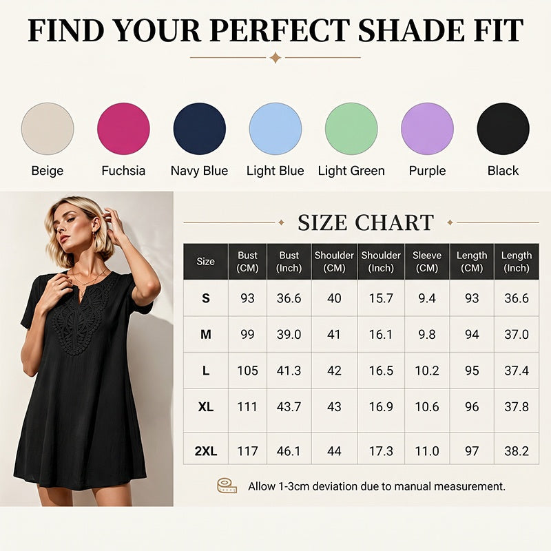 Women's Bohemian Lace V-Neck T-Shirt Dress