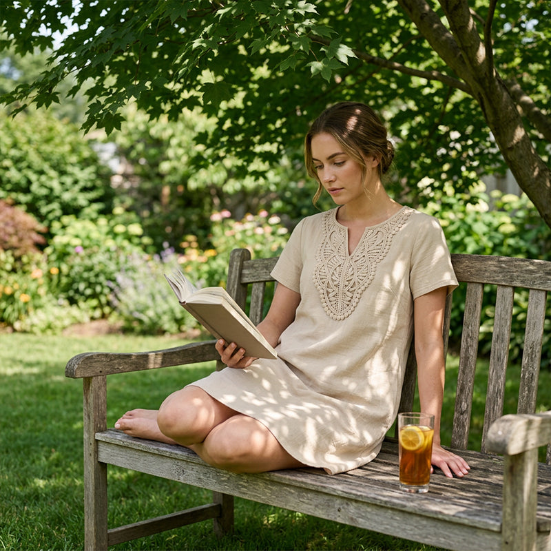 Women's Bohemian Lace V-Neck T-Shirt Dress