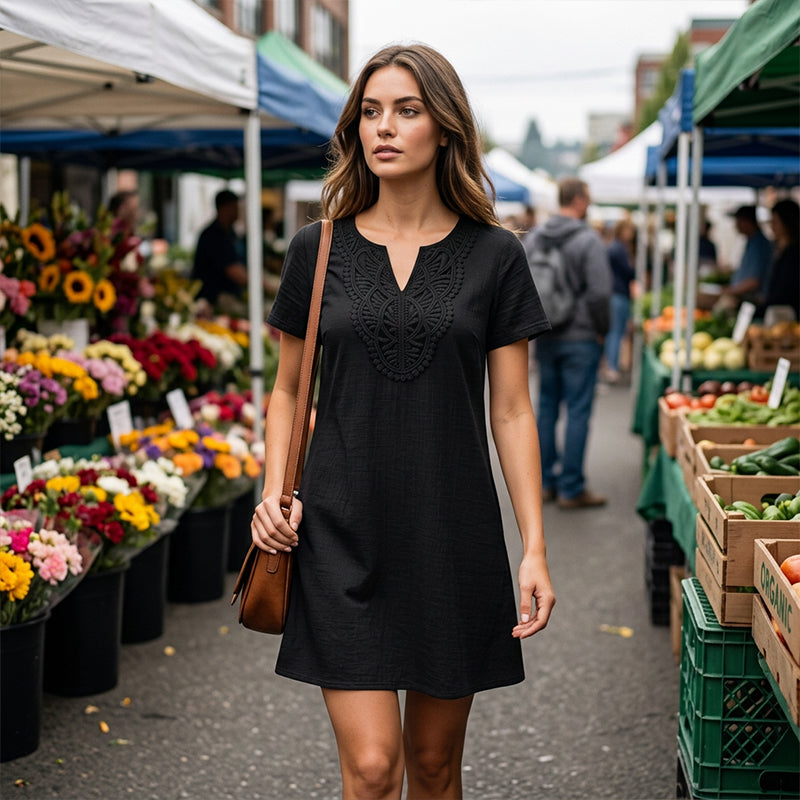 Women's Bohemian Lace V-Neck T-Shirt Dress