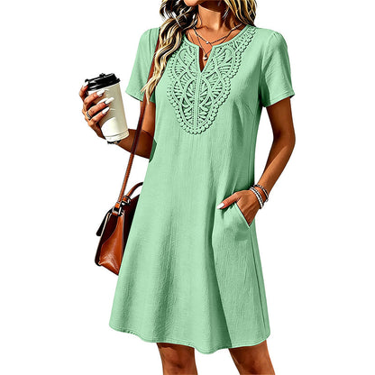 Women's Bohemian Lace V-Neck T-Shirt Dress