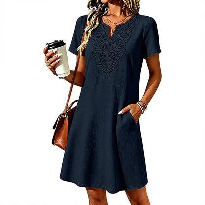 Women's Bohemian Lace V-Neck T-Shirt Dress