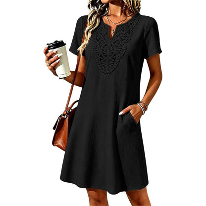 Women's Bohemian Lace V-Neck T-Shirt Dress