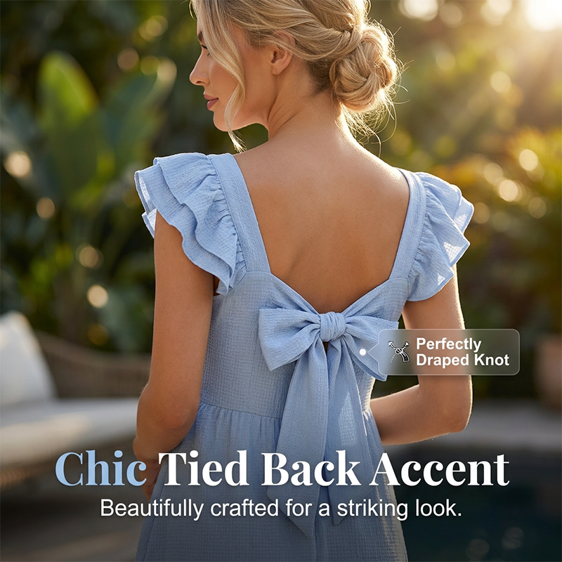 Women's Ruffle Sleeve Dress with Back Bow
