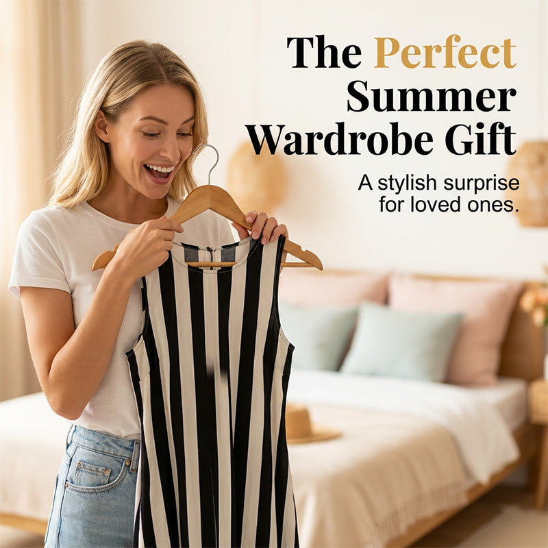 Women's Sleeveless Striped Crewneck Dress with Pockets