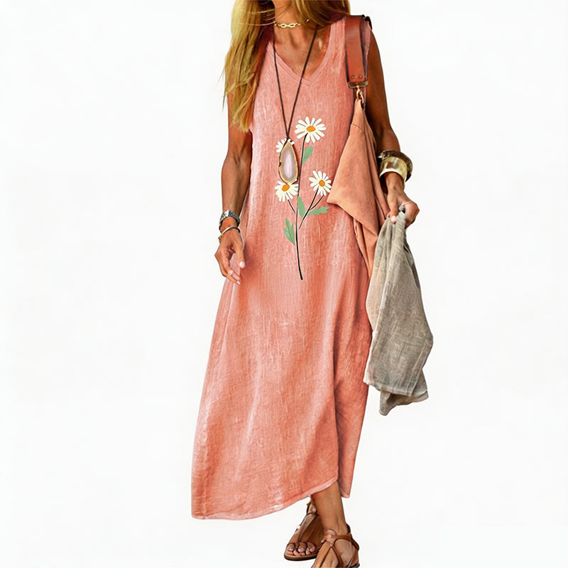 🌼 Women's Summer Daisy Print Sleeveless Dress