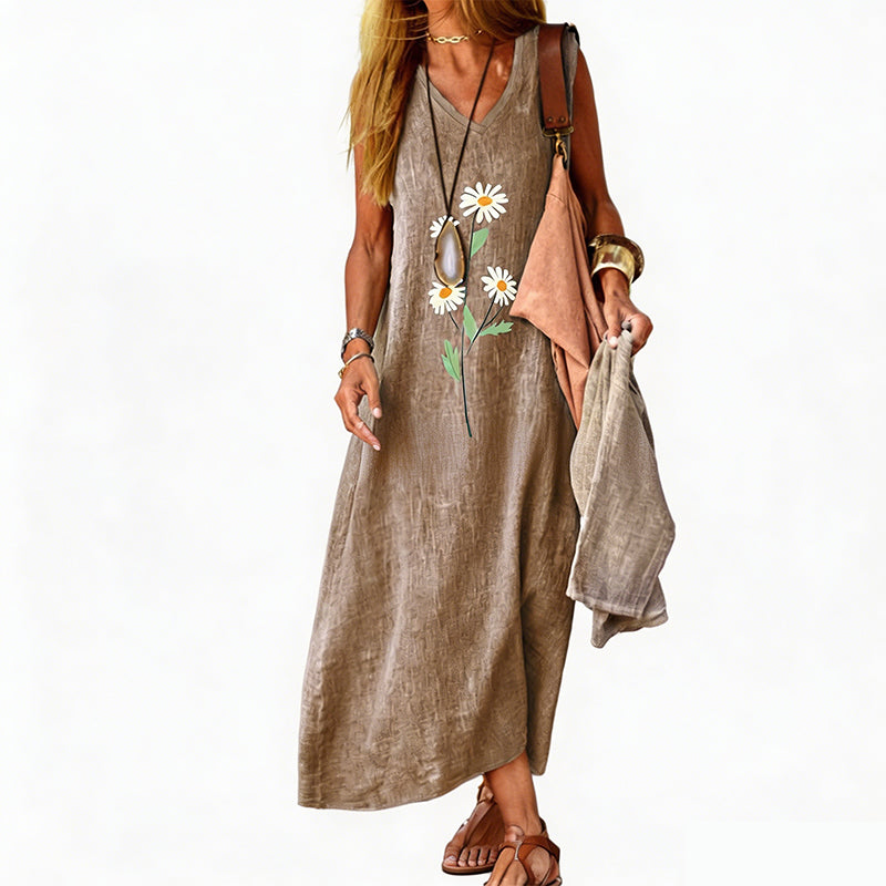 🌼 Women's Summer Daisy Print Sleeveless Dress