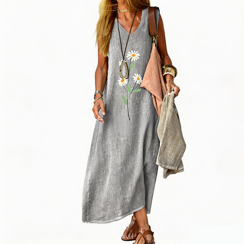 🌼 Women's Summer Daisy Print Sleeveless Dress