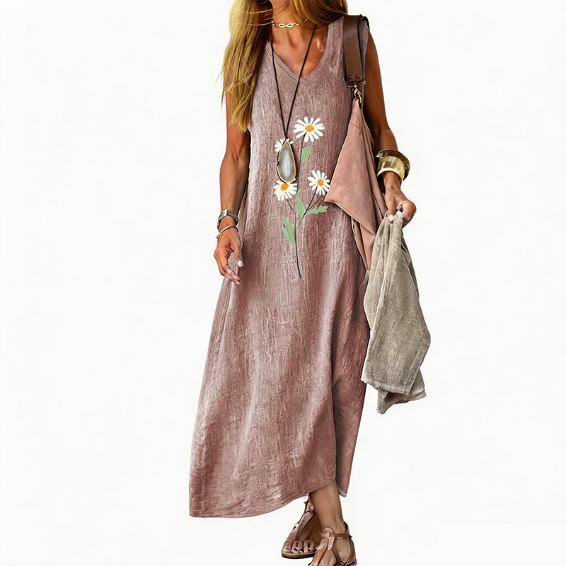 🌼 Women's Summer Daisy Print Sleeveless Dress