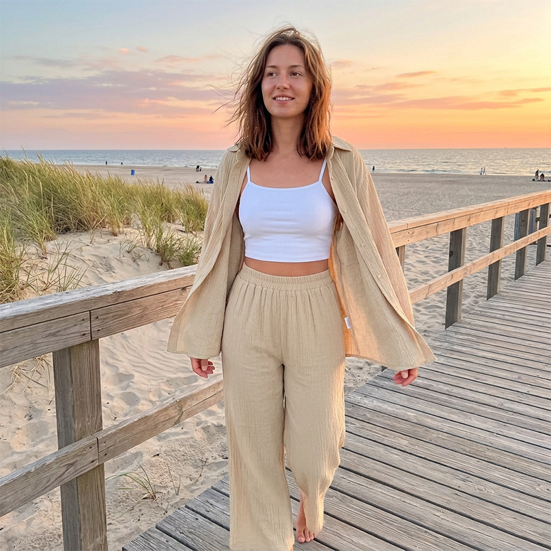 Women's Soft Casual Top & Wide-Leg Pants Set