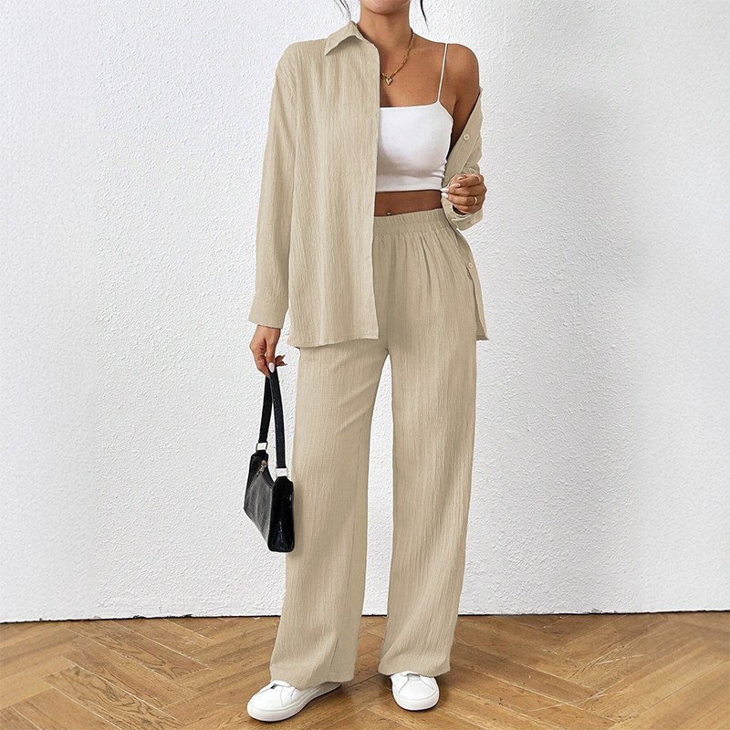 Women's Soft Casual Top & Wide-Leg Pants Set
