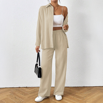 Women's Soft Casual Top & Wide-Leg Pants Set